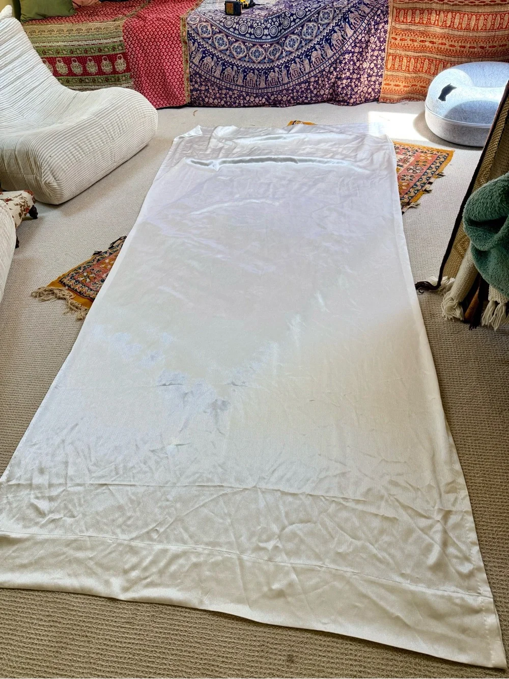 Vtg White Satin Fabric Curtains